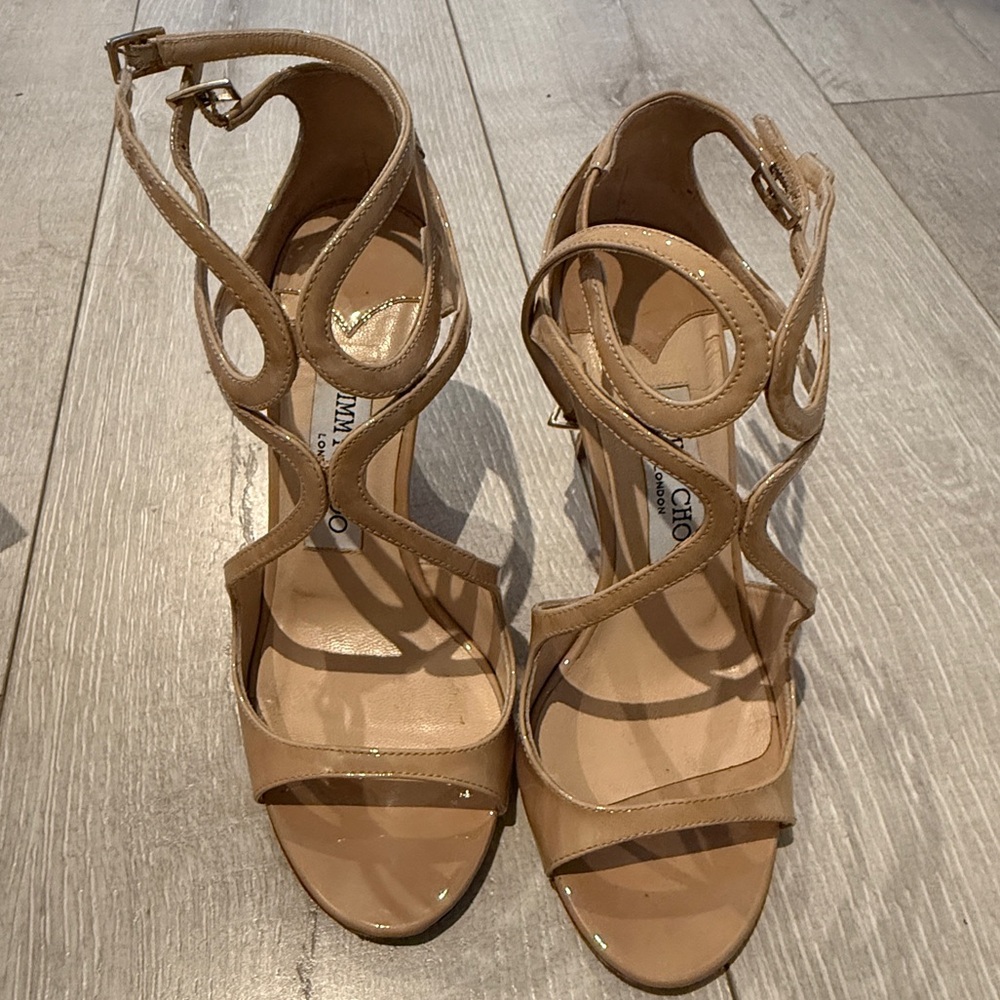 Jimmy Choo Ivette heel size 35 nude patent leather